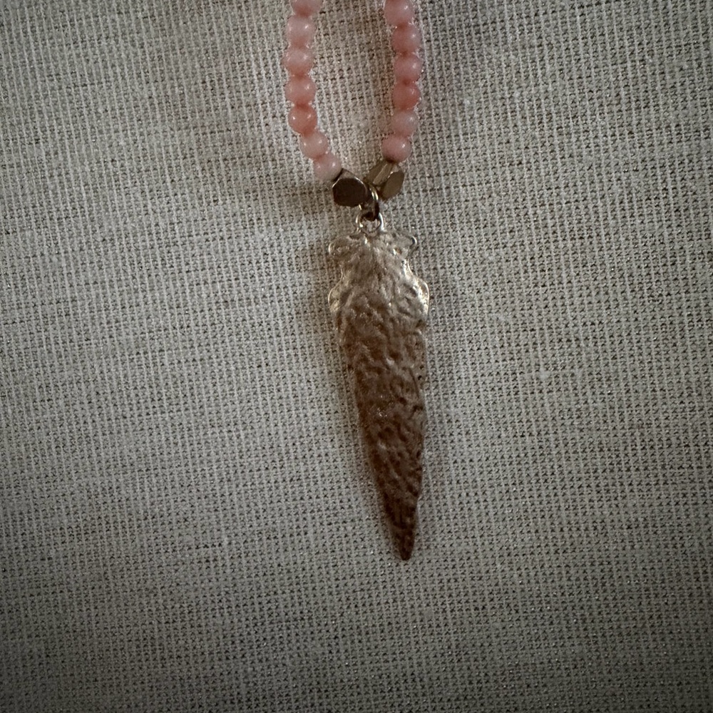 Pink Beaded Pendant Necklace - Gold Spike Charm - Picture 3 of 5